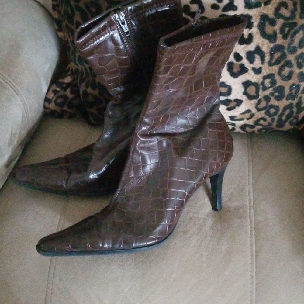 Brown Faux Alligator Boots